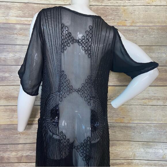 Antique Authentic black beaded 1920s flapper dress size S - Picture 10 of 16